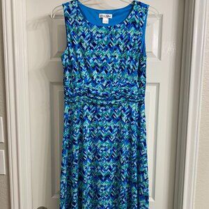 Laura Jeffries Women's Blue/Green/White Design Stretchy Dress Size 12